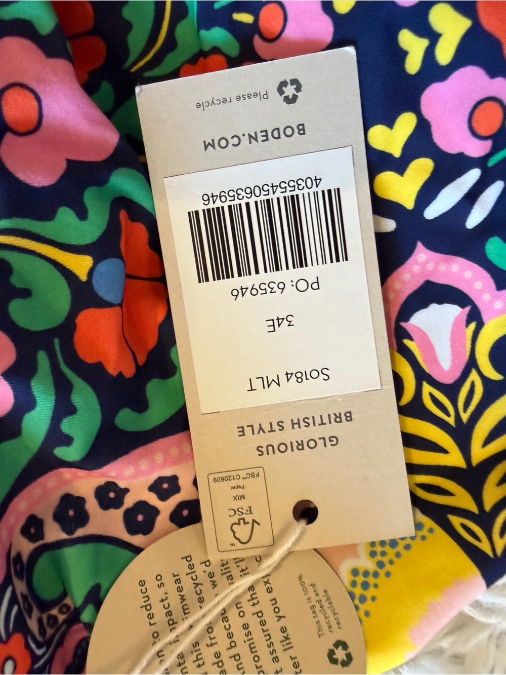 Boden Multicolor Floral Mosaic One-Piece Swimsuit - Navy, Yellow, Pink & Green - Picture 4 of 4